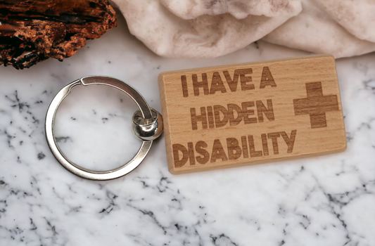 Disability Keyring Gift - I Have A Hidden Disability Medical Alert Health Key Ring - Engraved Wooden Key Chain Present