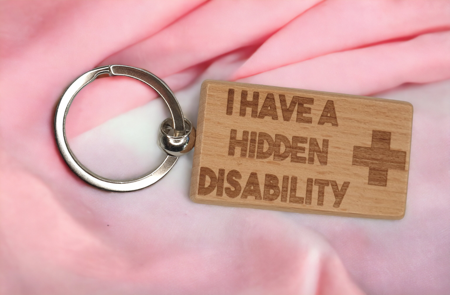 Disability Keyring Gift - I Have A Hidden Disability Medical Alert Health Key Ring - Engraved Wooden Key Chain Present