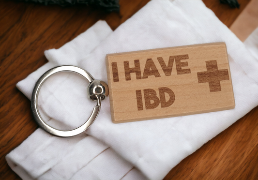 IBD Keyring Gift - Medical Alert IBD Health Key Ring - Engraved Wooden Key Chain Present