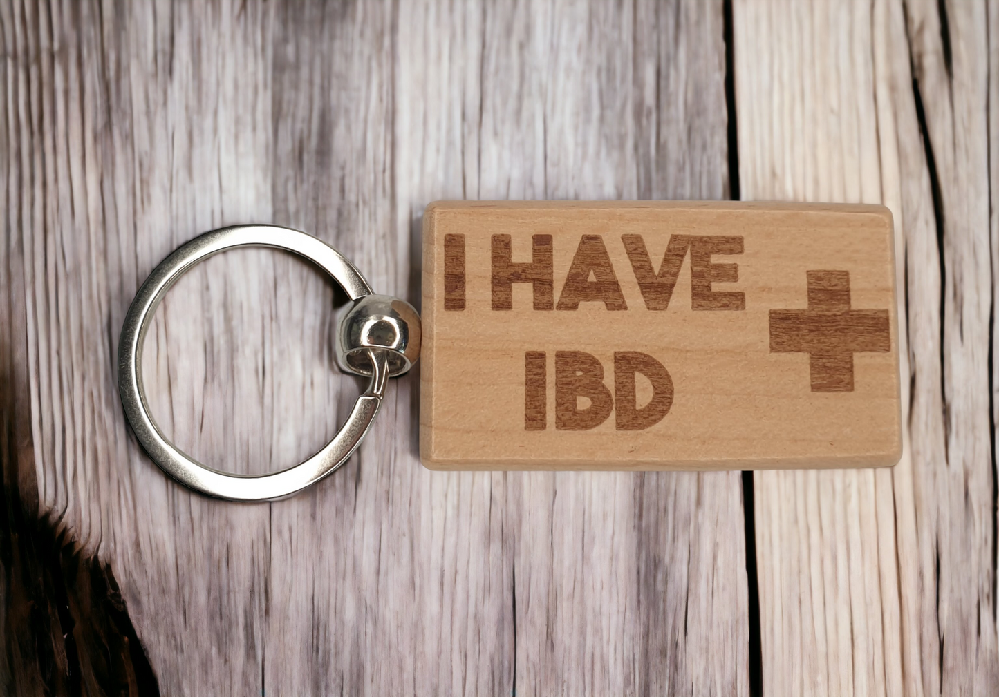 IBD Keyring Gift - Medical Alert IBD Health Key Ring - Engraved Wooden Key Chain Present