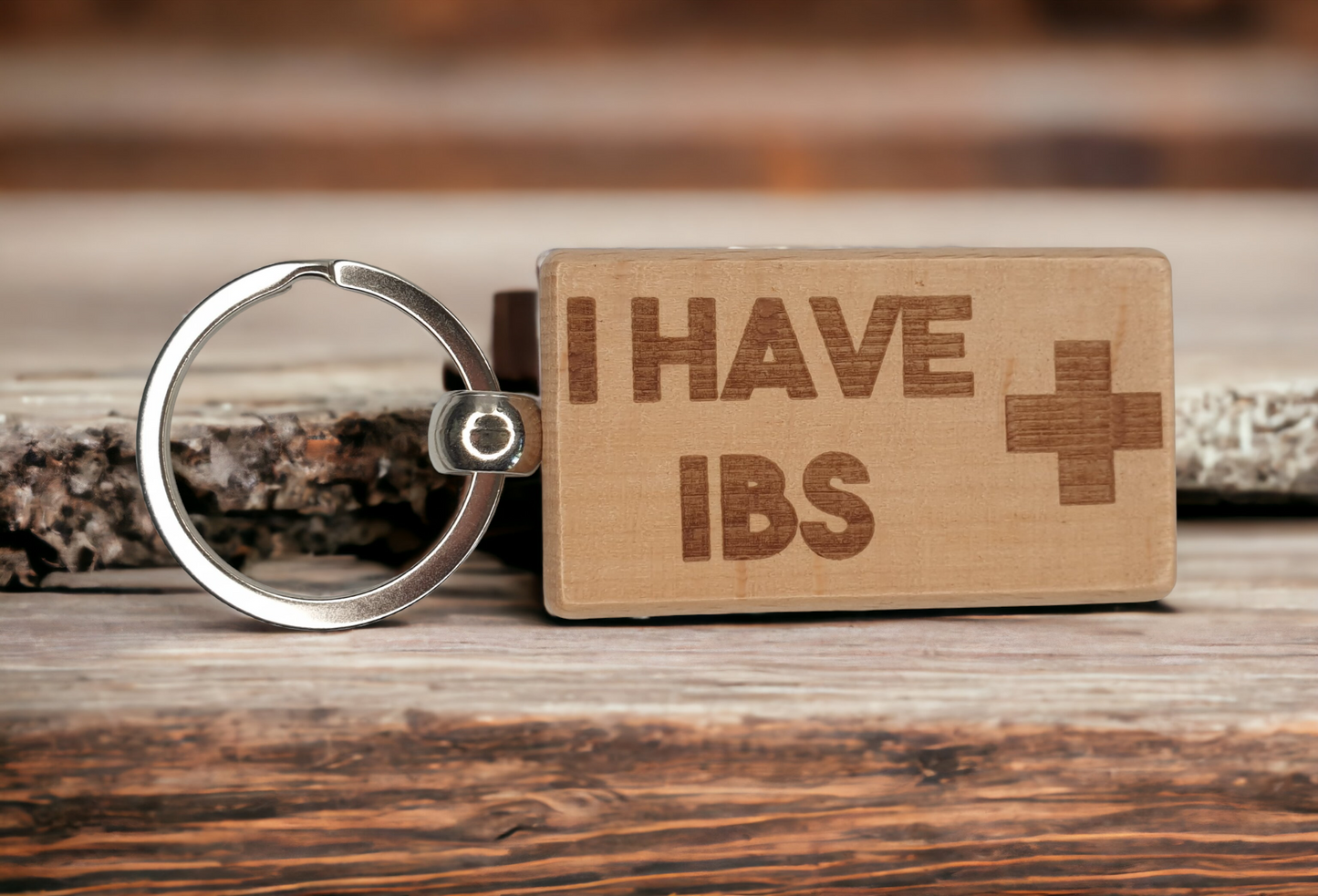 IBS Keyring Gift - Medical Alert Irritable Bowel Syndrome Health Key Ring - Engraved Wooden Key Chain Present