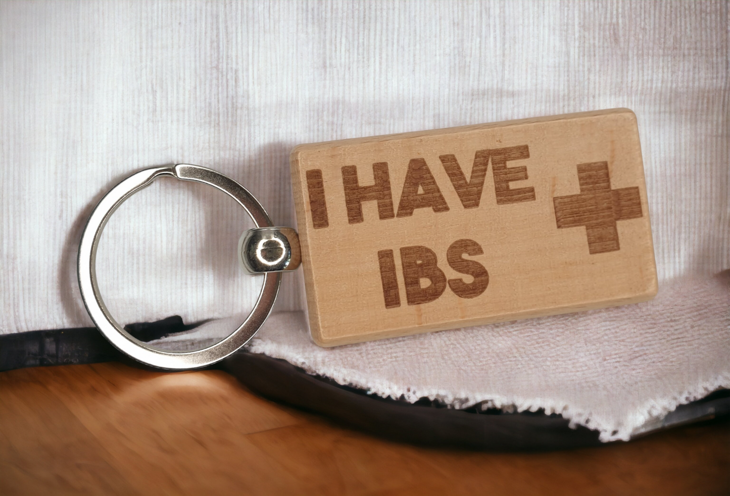 IBS Keyring Gift - Medical Alert Irritable Bowel Syndrome Health Key Ring - Engraved Wooden Key Chain Present