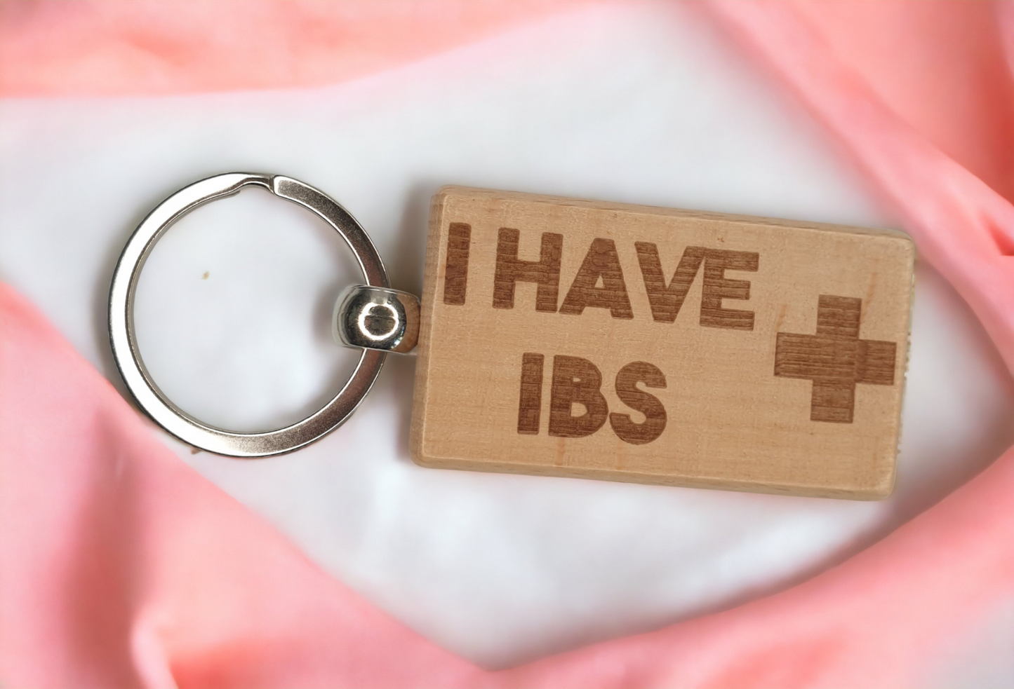 IBS Keyring Gift - Medical Alert Irritable Bowel Syndrome Health Key Ring - Engraved Wooden Key Chain Present