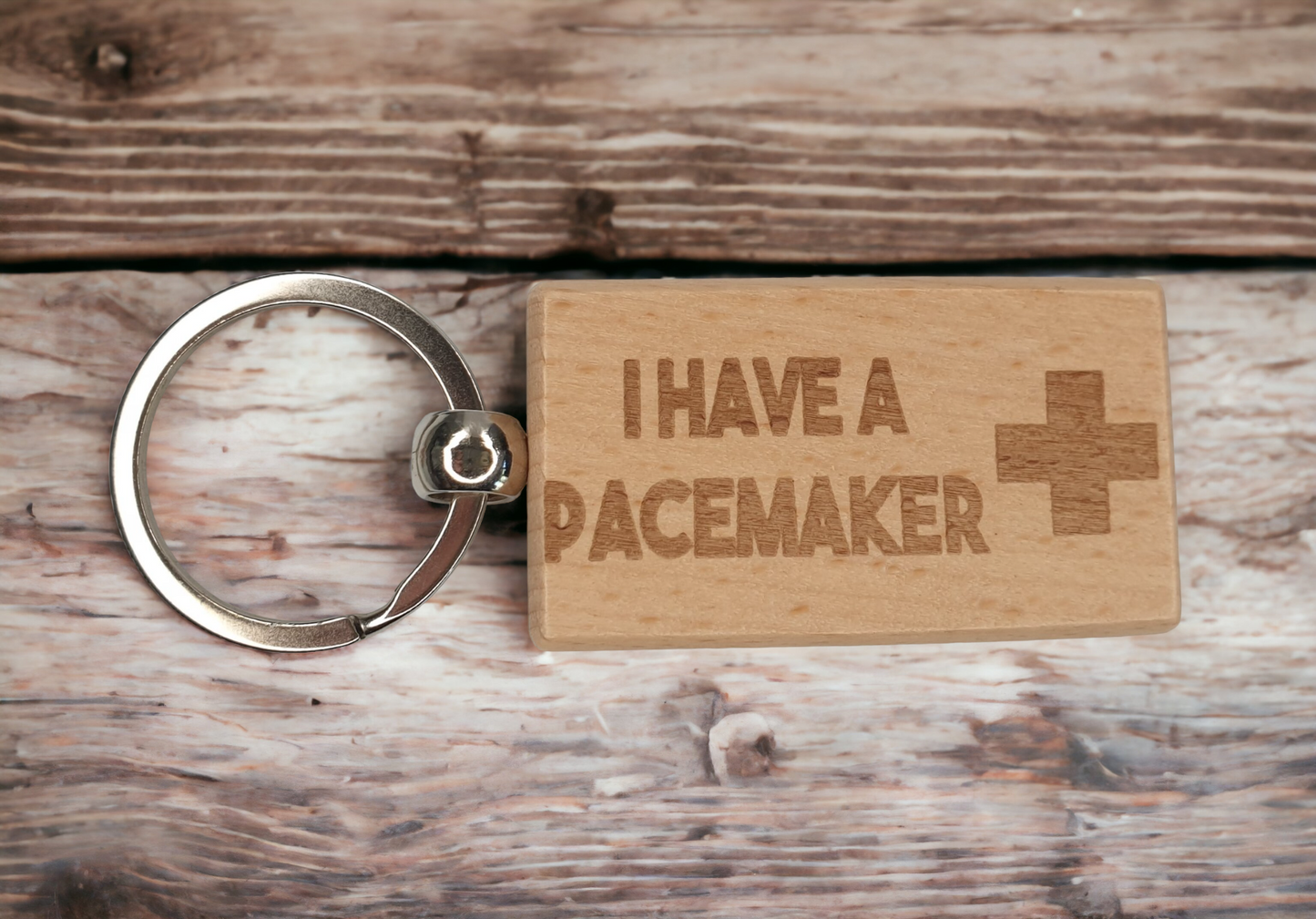 Pacemaker Keyring Gift - I Have A Pacemaker Medical Alert Health Key Ring - Engraved Wooden Key Chain Present