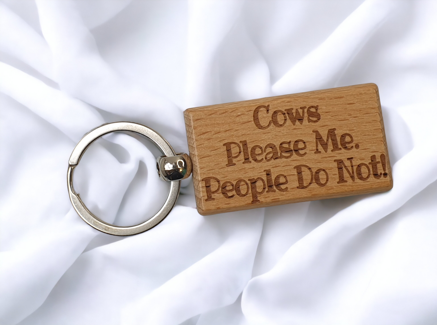 Cow Keyring Gift - Cows Please Me People Do Not - Engraved Wooden Keyring Novelty Nice Custom Gift