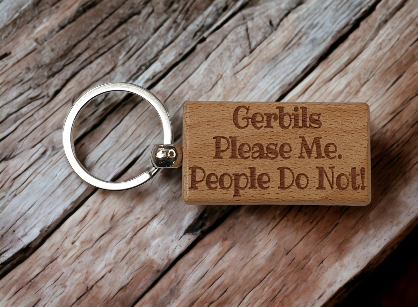 Gerbil Keyring Gift - Gerbils Please Me People Do Not - Engraved Wooden Keyring Novelty Nice Custom Gift