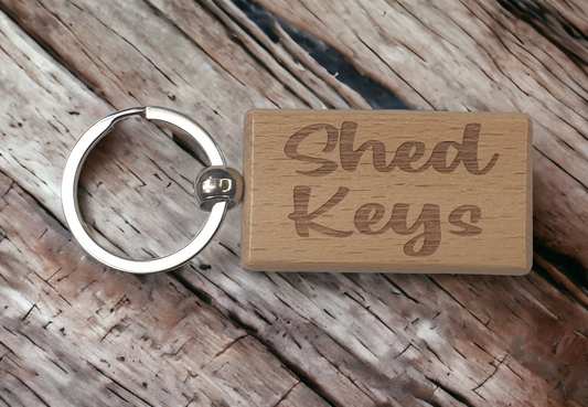 Shed Keys Keyring Gift - Any Name Key Ring - Nice Cute Engraved Wooden Key Fob Novelty Custom House Home Present