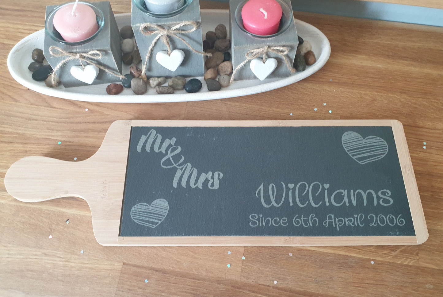 Engraved Large Slate Paddle Serving Platter - Mr & Mrs Since - Wedding or Anniversary Present Gift