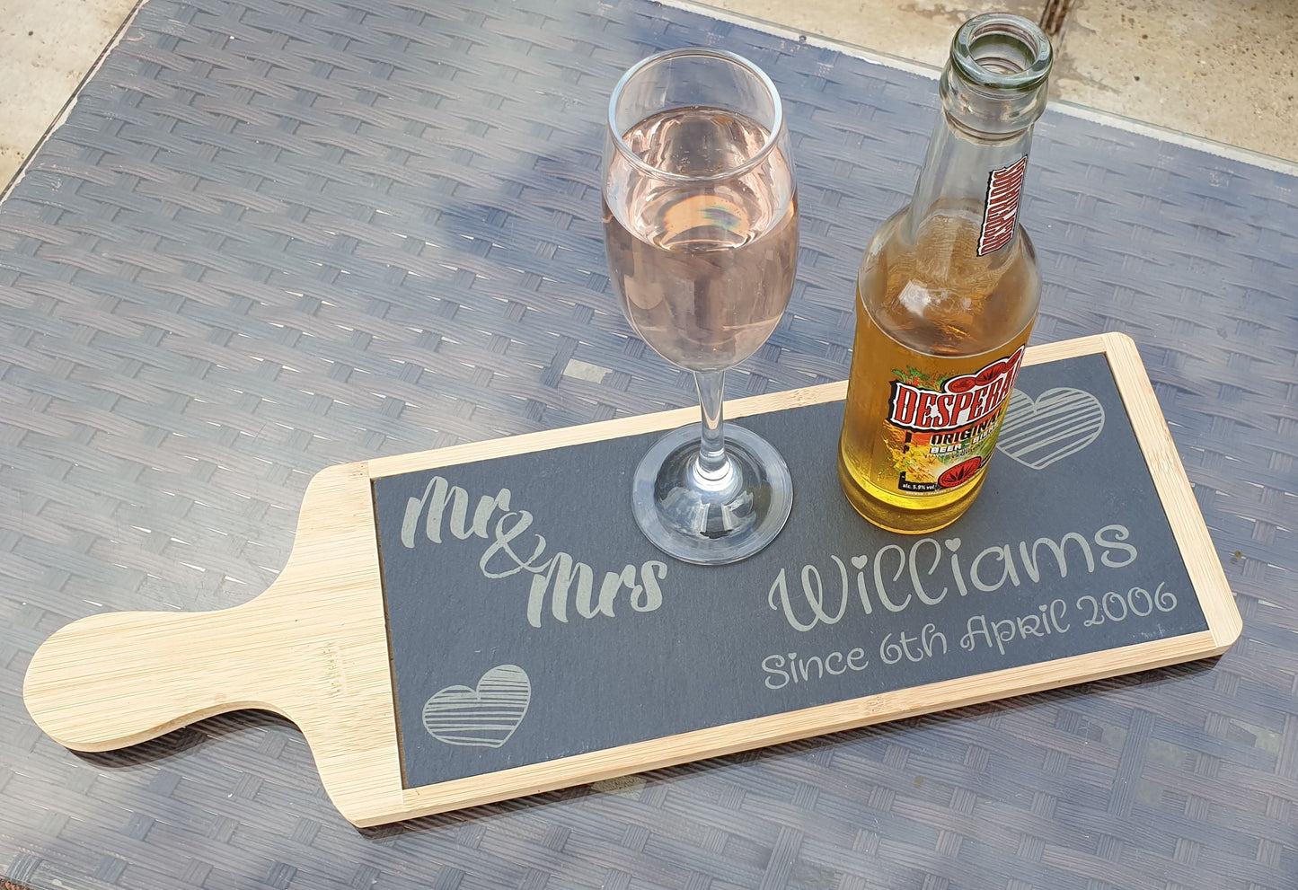 Engraved Large Slate Paddle Serving Platter - Mr & Mrs Since - Wedding or Anniversary Present Gift