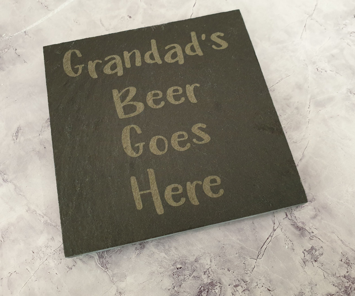 Grandad Coaster Gift - Grandad's Beer Goes Here – Nice Novelty Cute Engraved Slate Mug Cup Coaster Present