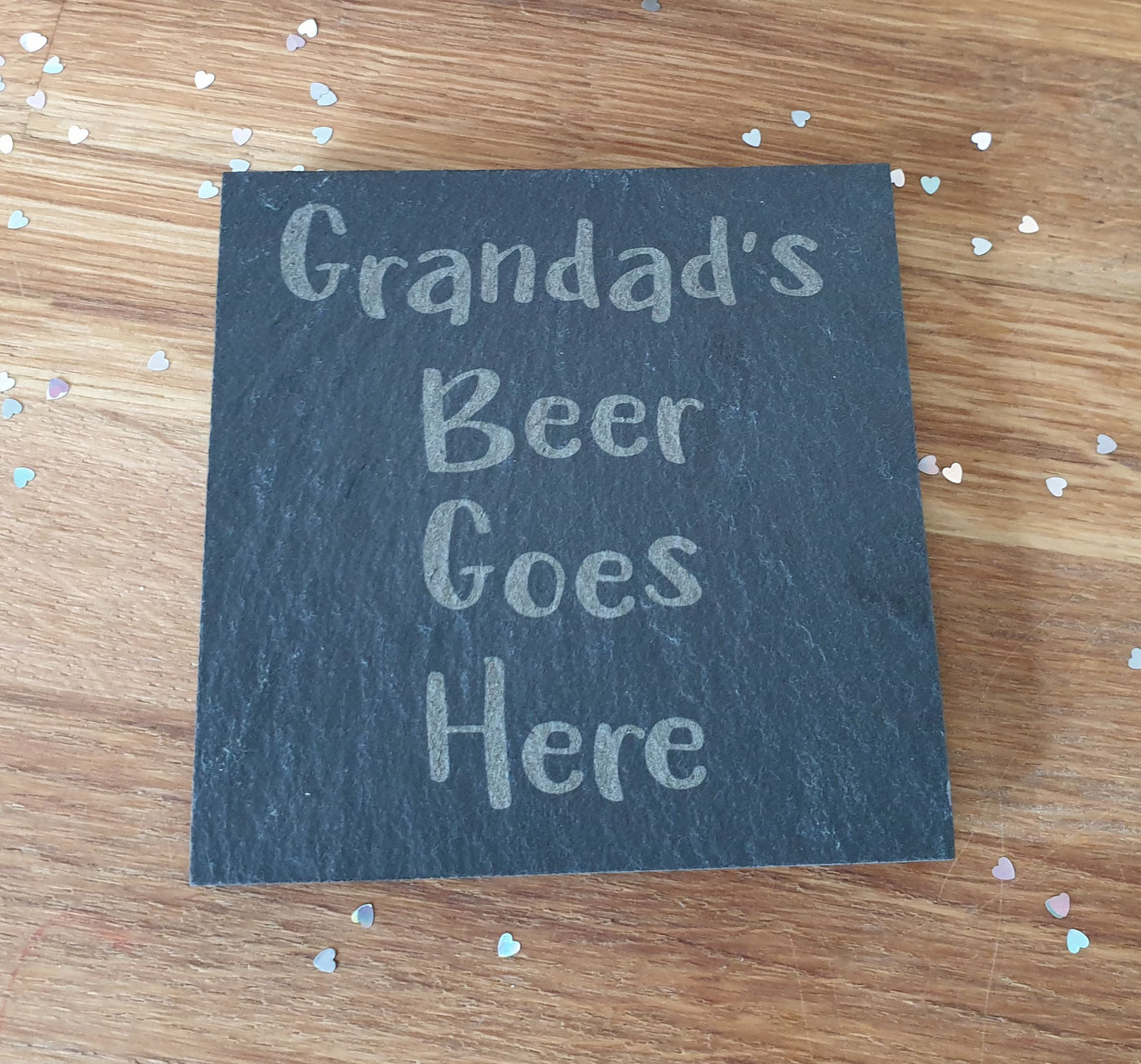 Grandad Coaster Gift - Grandad's Beer Goes Here – Nice Novelty Cute Engraved Slate Mug Cup Coaster Present