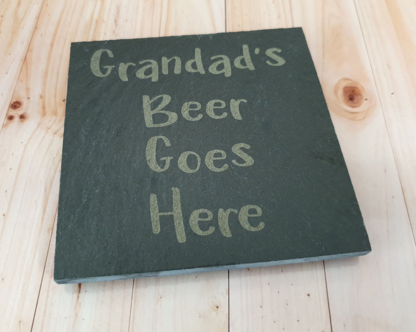 Grandad Coaster Gift - Grandad's Beer Goes Here – Nice Novelty Cute Engraved Slate Mug Cup Coaster Present