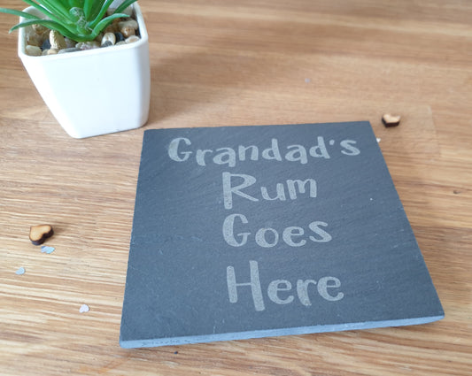 Grandad Rum Coaster - Grandad's Rum Goes Here – Nice Novelty Cute Engraved Slate Mug Cup Coaster Present