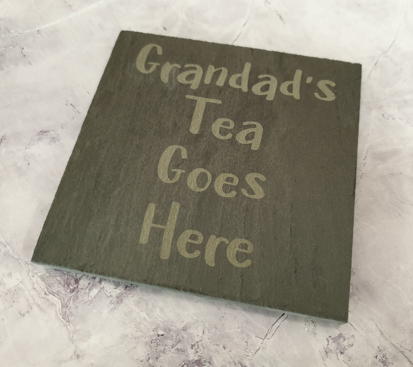 Grandad Coaster Gift - Grandad's Tea Goes Here – Nice Novelty Cute Engraved Slate Mug Cup Coaster Present