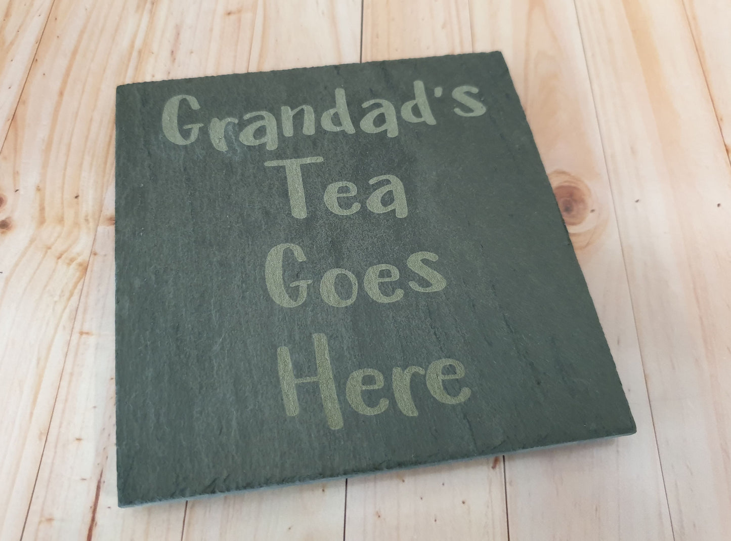 Grandad Coaster Gift - Grandad's Tea Goes Here – Nice Novelty Cute Engraved Slate Mug Cup Coaster Present