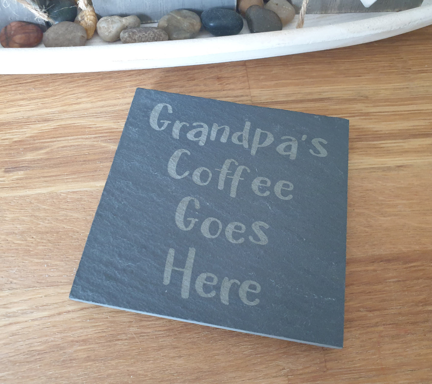 Grandpa Coffee Coaster - Grandpa's Coffee Goes Here – Nice Novelty Cute Engraved Slate Mug Cup Coaster Present Sadnick Gifts