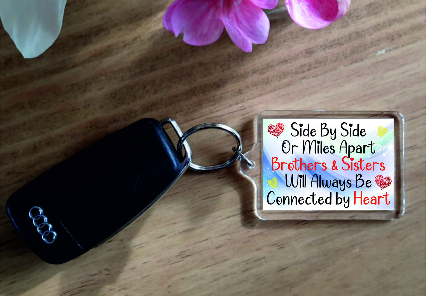 Brother Sister Keyring Gift - Side By Side Or Miles Apart - Nice Novelty Birthday Christmas Gift Present