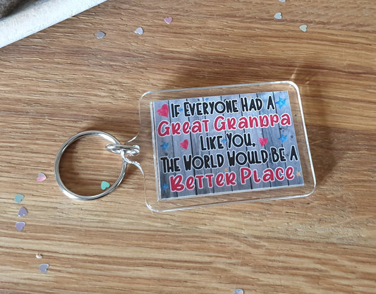 Great Grandpa Keyring Gift - The World Would Be A Better Place - Novelty Fun Cute Birthday Christmas Present