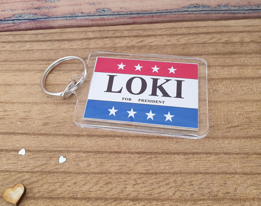 Marvel Inspired Loki For President Keyring Fun Cute Tom Hiddleston Fan Thirst Novelty