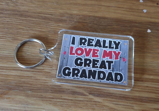 Great Grandad Keyring - I Really Love My Great Grandad - Fun Cute Novelty Present