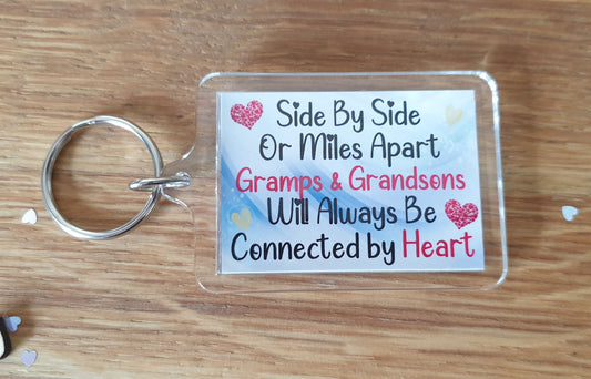 Gramps Grandson Keyring - Side By Side Or Miles Apart - Nice Fun Cute Novelty Present