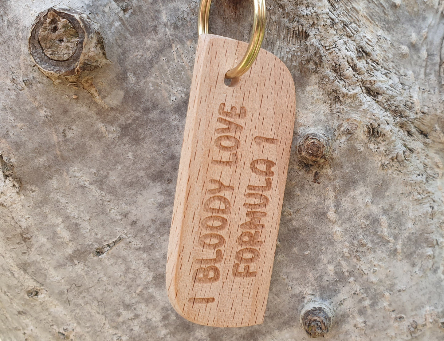 Cute F1 Keyring Gift - I Bloody Love Formula One - Engraved Wooden Key Fob Fun Novelty Nice Custom Present