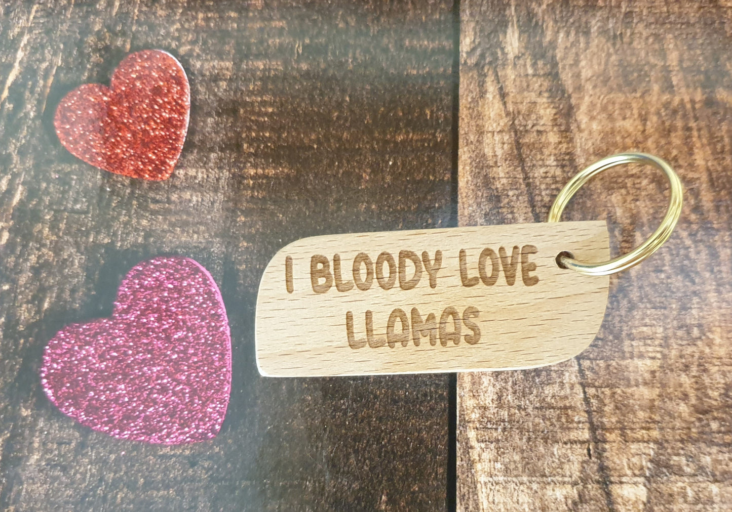 Cute Llama Keyring Gift - I Bloody Love Llamas - Engraved Hardwood Key Fob Fun Novelty Nice Custom Present