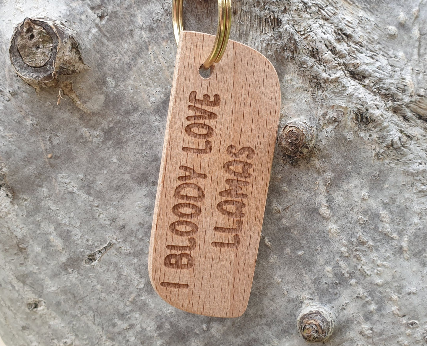 Cute Llama Keyring Gift - I Bloody Love Llamas - Engraved Hardwood Key Fob Fun Novelty Nice Custom Present