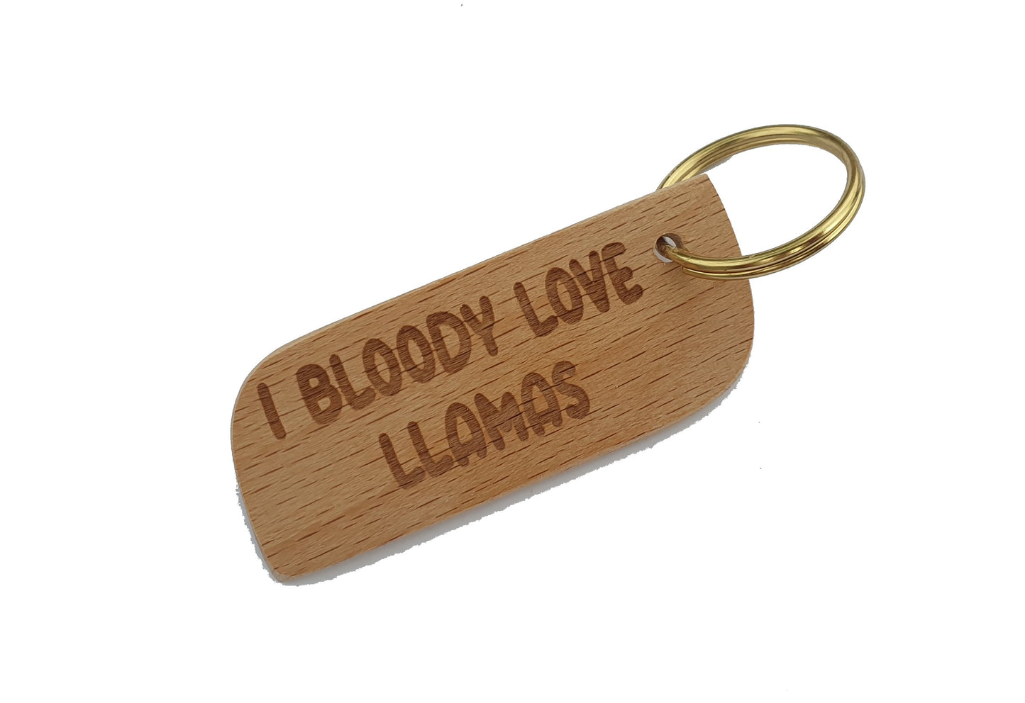 Cute Llama Keyring Gift - I Bloody Love Llamas - Engraved Hardwood Key Fob Fun Novelty Nice Custom Present