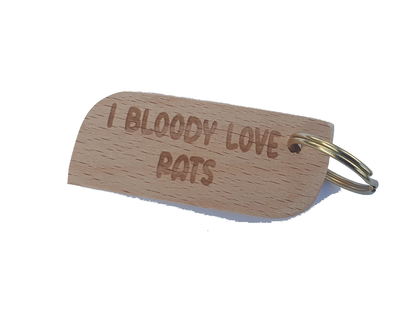 Cute Rat Keyring Gift - I Bloody Love Rats - Engraved Hardwood Key Fob Fun Novelty Nice Custom Present