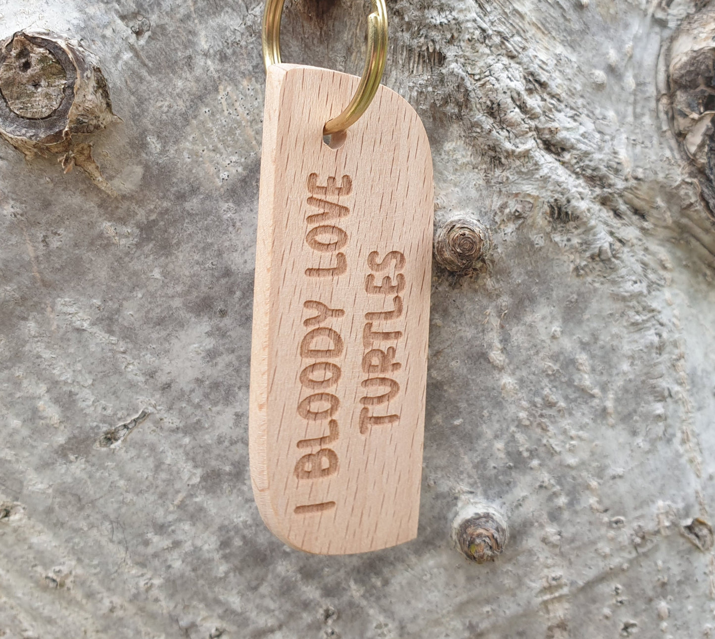 Cute Turtle Keyring Gift - I Bloody Love Turtles - Engraved Hardwood Key Fob Fun Novelty Nice Custom Present