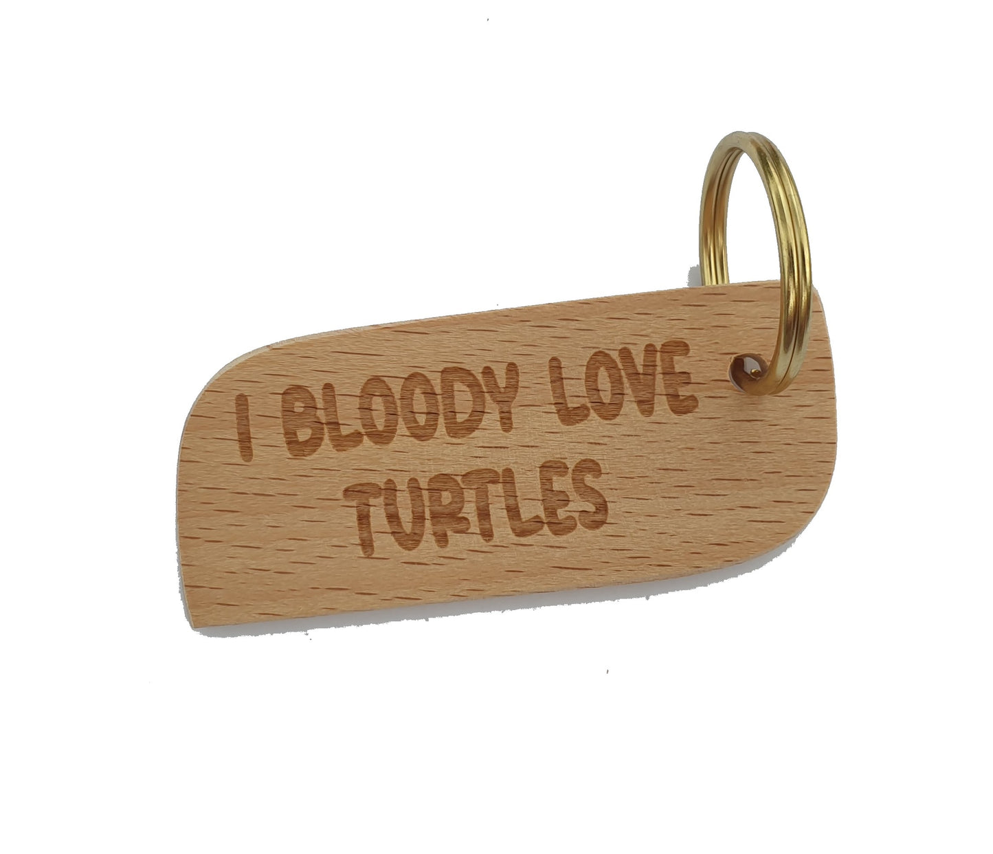 Cute Turtle Keyring Gift - I Bloody Love Turtles - Engraved Hardwood Key Fob Fun Novelty Nice Custom Present