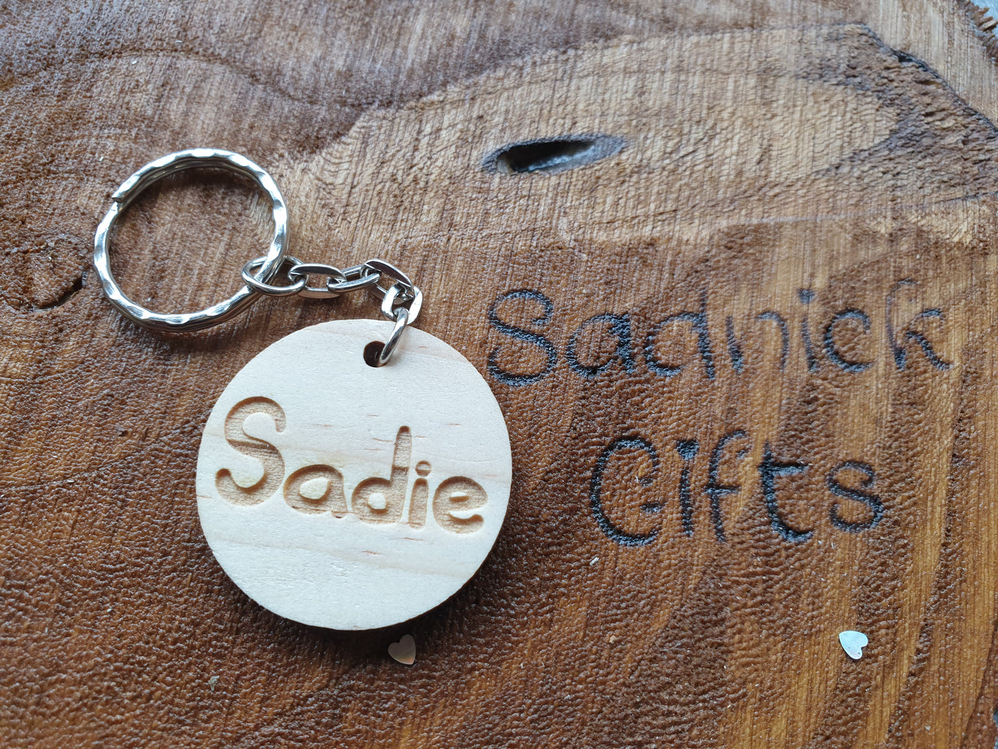 Personalised Name Key Ring Round Tag - Engraved Hardwood Keyring Novelty Custom Present