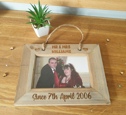 Wedding or Anniversary Present - Mr & Mrs Since Personalised Engraved Photo Frame - 6x4 inch Picture