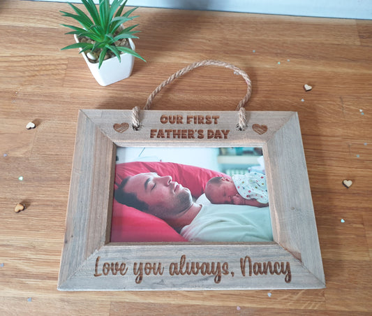 Our First Father's Day - Personalised Engraved Photo Frame - 6x4 inch Picture - Father's Day Birthday Present